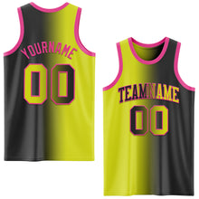 Load image into Gallery viewer, Custom Black Neon Yellow-Pink Authentic Gradient Fashion Basketball Jersey
