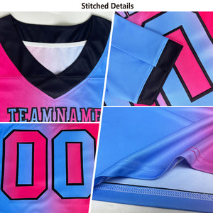 Custom Light Blue Pink-Black Mesh Authentic Gradient Fashion Scratch Football Jersey