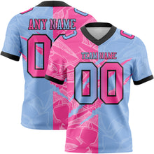Загрузить изображение в средство просмотра галереи, Custom Light Blue Pink-Black Mesh Authentic Gradient Fashion Scratch Football Jersey
