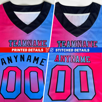 Custom Aqua Neon Pink-Black Mesh Authentic Gradient Fashion Scratch Football Jersey