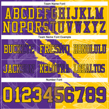 Load image into Gallery viewer, Custom Purple Yellow-Black Mesh Authentic Gradient Fashion Scratch Football Jersey
