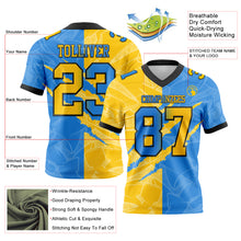 Charger l&#39;image dans la galerie, Custom Powder Blue Yellow-Black Mesh Authentic Gradient Fashion Scratch Football Jersey
