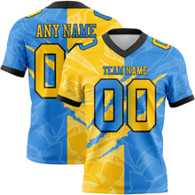 Charger l&#39;image dans la galerie, Custom Powder Blue Yellow-Black Mesh Authentic Gradient Fashion Scratch Football Jersey
