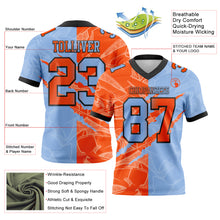 Laden Sie das Bild in den Galerie-Viewer, Custom Light Blue Orange-Black Mesh Authentic Gradient Fashion Scratch Football Jersey
