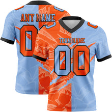 Laden Sie das Bild in den Galerie-Viewer, Custom Light Blue Orange-Black Mesh Authentic Gradient Fashion Scratch Football Jersey
