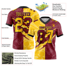 Laden Sie das Bild in den Galerie-Viewer, Custom Crimson Yellow-Black Mesh Authentic Gradient Fashion Scratch Football Jersey
