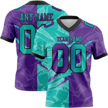 Charger l&#39;image dans la galerie, Custom Purple Aqua-Black Mesh Authentic Gradient Fashion Scratch Football Jersey
