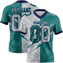 Charger l&#39;image dans la galerie, Custom Teal Gray-Navy Mesh Authentic Gradient Fashion Scratch Football Jersey
