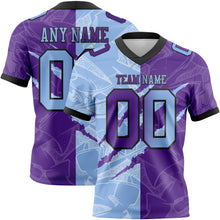 Charger l&#39;image dans la galerie, Custom Purple Light Blue-Black Mesh Authentic Gradient Fashion Scratch Football Jersey
