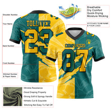 Laden Sie das Bild in den Galerie-Viewer, Custom Teal Yellow-Black Mesh Authentic Gradient Fashion Scratch Football Jersey
