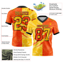 Laden Sie das Bild in den Galerie-Viewer, Custom Orange Yellow-Black Mesh Authentic Gradient Fashion Scratch Football Jersey
