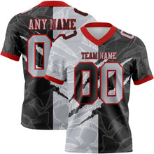 Charger l&#39;image dans la galerie, Custom Black Gray-Red Mesh Authentic Gradient Fashion Scratch Football Jersey
