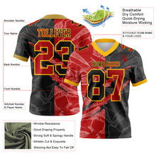 Laden Sie das Bild in den Galerie-Viewer, Custom Black Red-Gold Mesh Authentic Gradient Fashion Scratch Football Jersey
