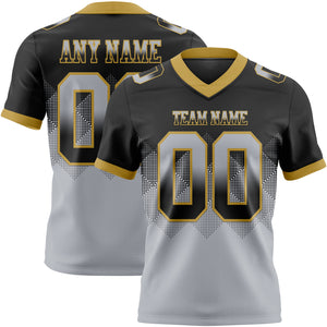 Custom Black Gray-Old Gold Mesh Authentic Gradient Square Shape Flag Football Jersey