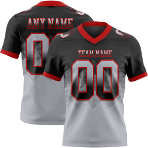Custom Black Gray-Red Mesh Authentic Gradient Square Shape Flag Football Jersey