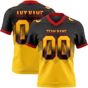 Custom Black Yellow-Red Mesh Authentic Gradient Square Shape Flag Football Jersey