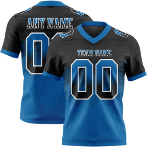 Custom Black Blue-White Mesh Authentic Gradient Square Shape Flag Football Jersey