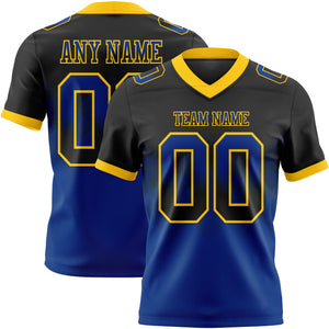 Custom Black Royal-Yellow Mesh Authentic Gradient Square Shape Flag Football Jersey