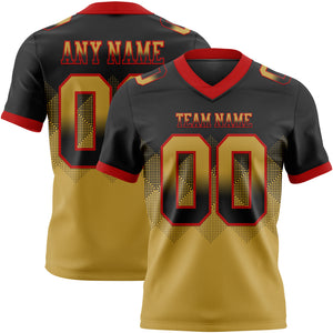Custom Black Old Gold-Red Mesh Authentic Gradient Square Shape Flag Football Jersey