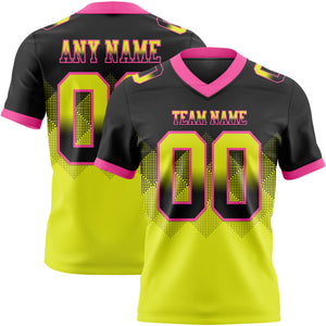 Custom Black Neon Yellow-Pink Mesh Authentic Gradient Square Shape Flag Football Jersey