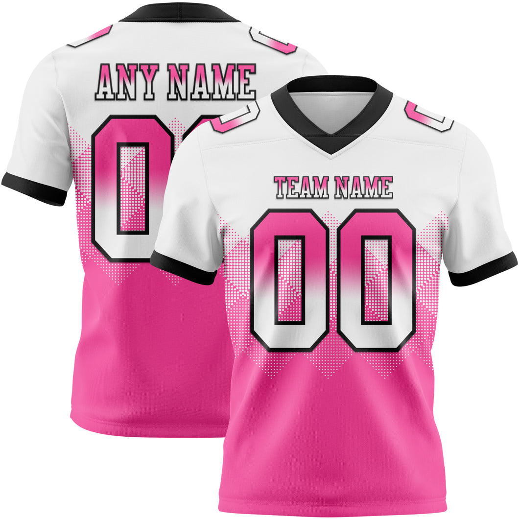 Custom White Pink-Black Mesh Authentic Gradient Square Shape Flag Football Jersey
