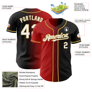 Custom Black White Red-Old Gold Authentic Gradient Fashion Baseball Jersey