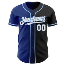 Load image into Gallery viewer, Custom Black White Royal-Light Blue Authentic Gradient Fashion Baseball Jersey

