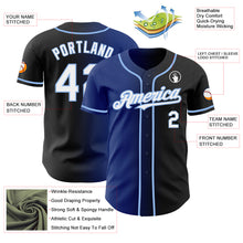 Load image into Gallery viewer, Custom Black White Royal-Light Blue Authentic Gradient Fashion Baseball Jersey

