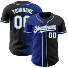 Load image into Gallery viewer, Custom Black White Royal-Light Blue Authentic Gradient Fashion Baseball Jersey
