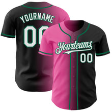 Load image into Gallery viewer, Custom Black White Pink-Kelly Green Authentic Gradient Fashion Baseball Jersey

