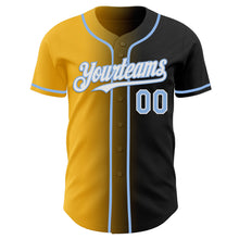 Load image into Gallery viewer, Custom Black Light Blue Gold-White Authentic Gradient Fashion Baseball Jersey
