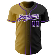 Laden Sie das Bild in den Galerie-Viewer, Custom Black Purple Old Gold-White Authentic Gradient Fashion Baseball Jersey
