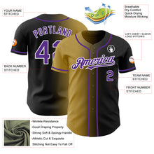 Laden Sie das Bild in den Galerie-Viewer, Custom Black Purple Old Gold-White Authentic Gradient Fashion Baseball Jersey
