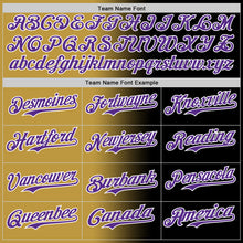 Laden Sie das Bild in den Galerie-Viewer, Custom Black Purple Old Gold-White Authentic Gradient Fashion Baseball Jersey
