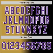 Laden Sie das Bild in den Galerie-Viewer, Custom Black Purple Old Gold-White Authentic Gradient Fashion Baseball Jersey
