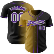 Laden Sie das Bild in den Galerie-Viewer, Custom Black Purple Old Gold-White Authentic Gradient Fashion Baseball Jersey
