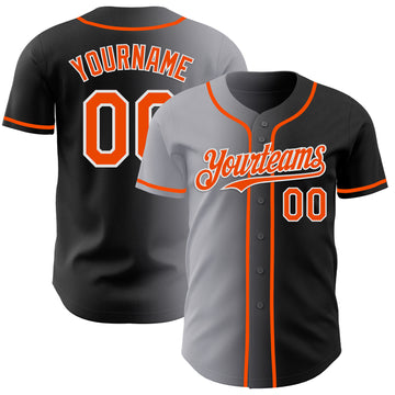 Custom Black Orange Gray-White Authentic Gradient Fashion Baseball Jersey