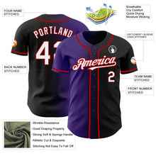 Laden Sie das Bild in den Galerie-Viewer, Custom Black White Purple-Red Authentic Gradient Fashion Baseball Jersey
