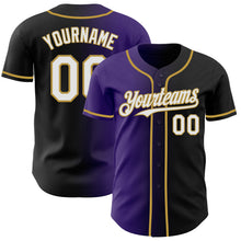 Load image into Gallery viewer, Custom Black White Purple-Old Gold Authentic Gradient Fashion Baseball Jersey
