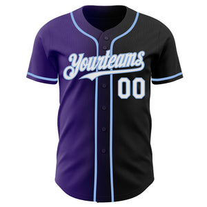 Custom Black White Purple-Light Blue Authentic Gradient Fashion Baseball Jersey