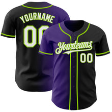 Load image into Gallery viewer, Custom Black White Purple-Neon Green Authentic Gradient Fashion Baseball Jersey
