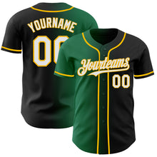 Load image into Gallery viewer, Custom Black White Kelly Green-Gold Authentic Gradient Fashion Baseball Jersey
