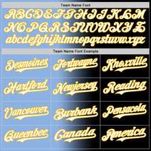 Load image into Gallery viewer, Custom Black White Light Blue-Gold Authentic Gradient Fashion Baseball Jersey
