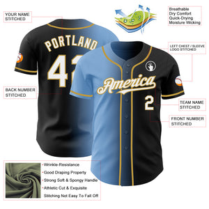 Custom Black White Light Blue-Old Gold Authentic Gradient Fashion Baseball Jersey