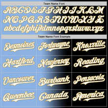 Load image into Gallery viewer, Custom Black White Light Blue-Old Gold Authentic Gradient Fashion Baseball Jersey
