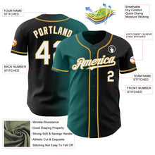 Load image into Gallery viewer, Custom Black White Teal-Old Gold Authentic Gradient Fashion Baseball Jersey
