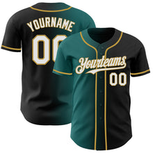 Load image into Gallery viewer, Custom Black White Teal-Old Gold Authentic Gradient Fashion Baseball Jersey

