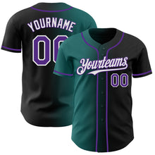 Laden Sie das Bild in den Galerie-Viewer, Custom Black Purple Teal-White Authentic Gradient Fashion Baseball Jersey
