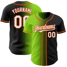 Load image into Gallery viewer, Custom Black White Neon Green-Orange Authentic Gradient Fashion Baseball Jersey
