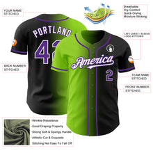 Laden Sie das Bild in den Galerie-Viewer, Custom Black Purple Neon Green-White Authentic Gradient Fashion Baseball Jersey
